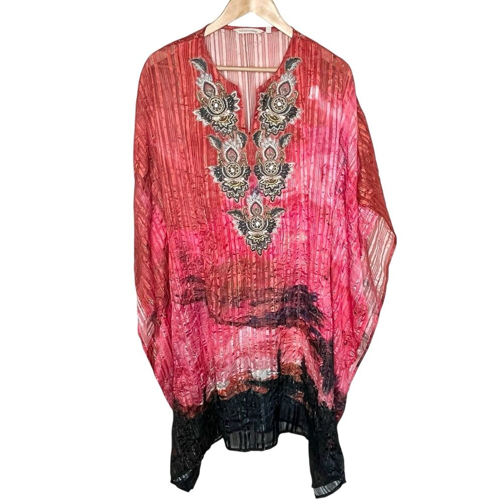 Soft Surroundings Jeweled Embroidered Caftan Dress Womens S/M Metallic